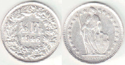 1946 Switzerland silver 1/2 Franc A003062
